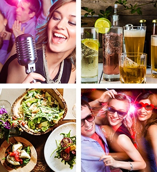 ２名～３０名まで対応の個室完備・全室最新カラオケ導入・チャージなしのソフトダーツ（無料）・サラダビュッフェ食べ放題